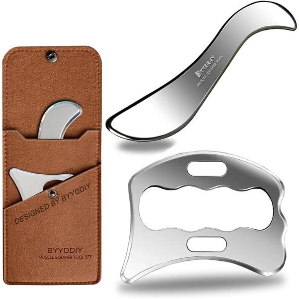 2 in 1 Stainless Steel GuaSha Muscle Scraper Tools Set,Scar Tissue